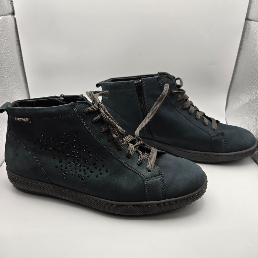 Mephisto Mobils Huguette Style Natural Rubber Sole Leather Rhinestone Embelished